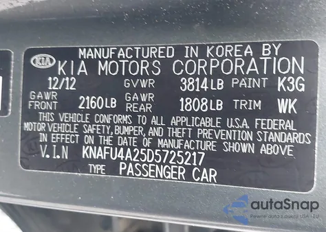 2013 Kia Forte Ex из США, поврежденный, VIN KNAFU4A25D5725217